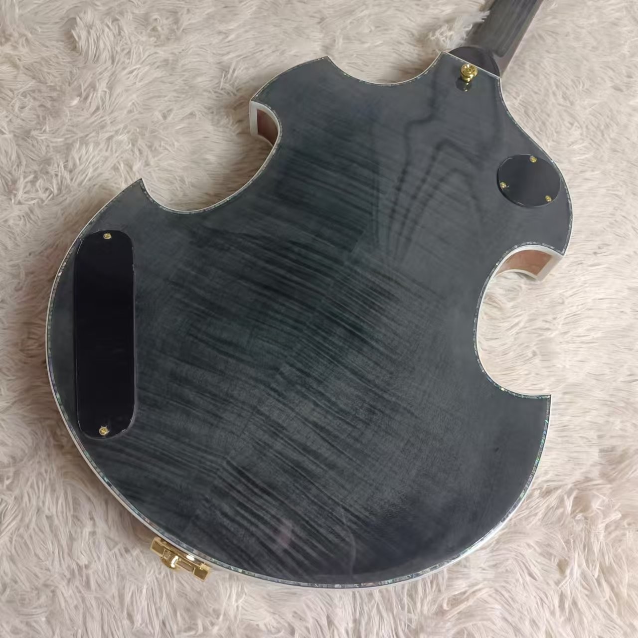Custom f hole hollow body irregular body Gretsch style electric guitar with bigs bys trem in transparent black, accept guitar and bass OEM