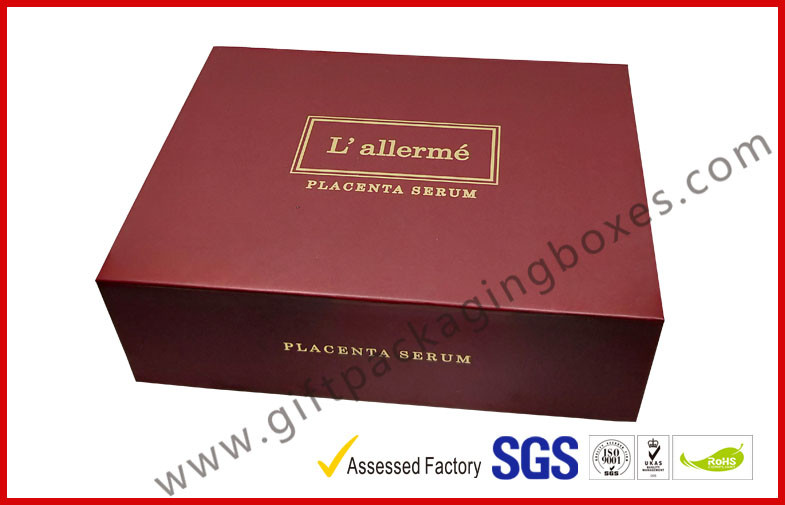Creative red color magnet gift packaging box with gold foil , EVA foam with black velet