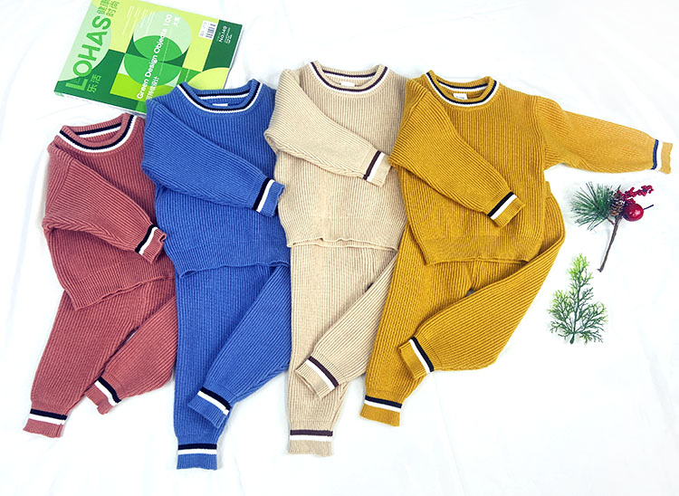 Unisex stripe knitted baby clothes set long sleeve knit baby sweater