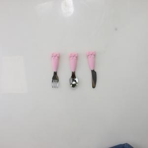 Quality Bow Know Stainless Steel Baby Spoon Silicone Handle Fork Knife Feeding Set wholesale