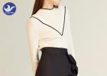 Stand Collar Fake V Neck Womens Knit Pullover Sweater Contrast Color Edge Top
