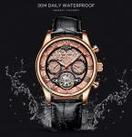 KINYUED genuine leather tourbillon mens automatic watch skeleton mechanical