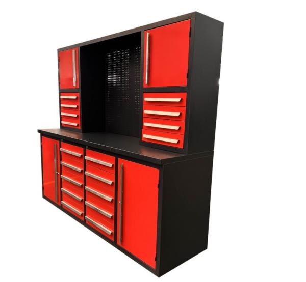 Stainless Steel Handles Red Color Garage Cabinet Storage Work Benches with ODM