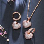 Elegant Leaf Shape Heart-Shaped Party Earrings and Necklace CZ Gold Plated