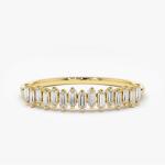 925 Sterling Silver CZ Diamond Baguette Women's Eternity Ring with Yellow Gold