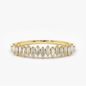 Quality 925 Sterling Silver CZ Diamond Baguette Women's Eternity Ring with Yellow Gold Plating wholesale