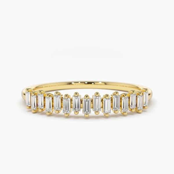 925 Sterling Silver CZ Diamond Baguette Women's Eternity Ring with Yellow Gold