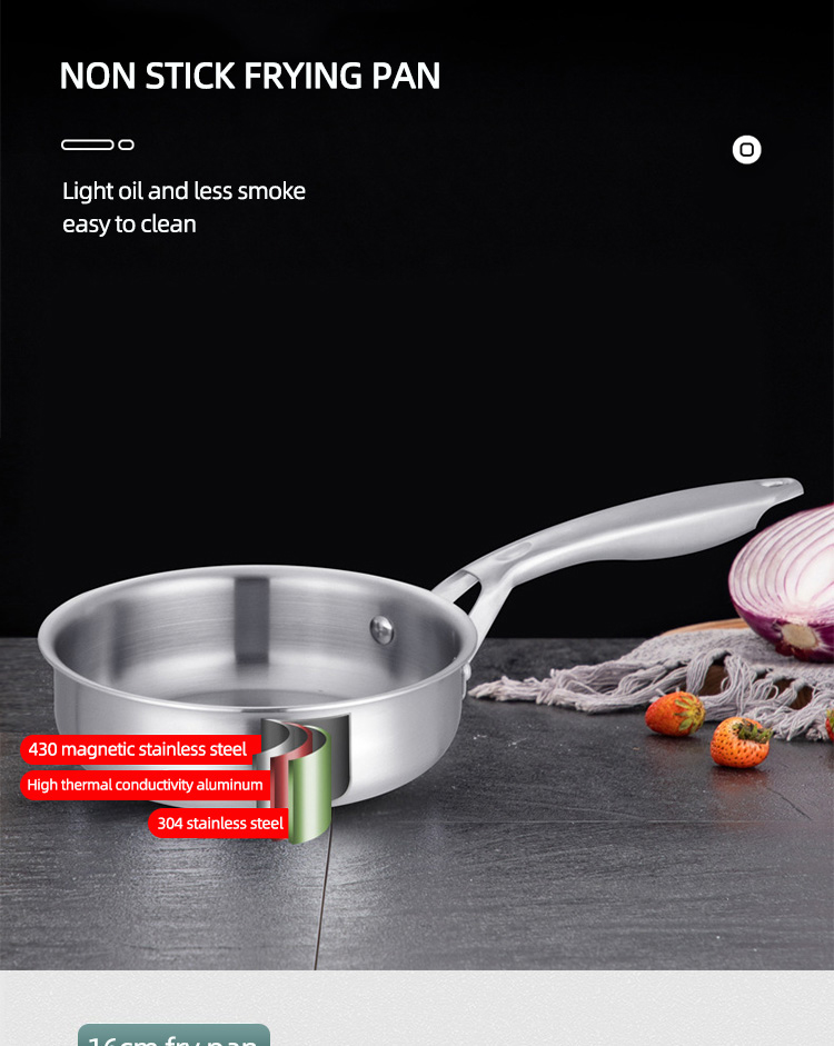 Wholesale Modern Panela 304 Stainless Steel Cookware Gas Induction Fry Pan With Anti-Heat Handle