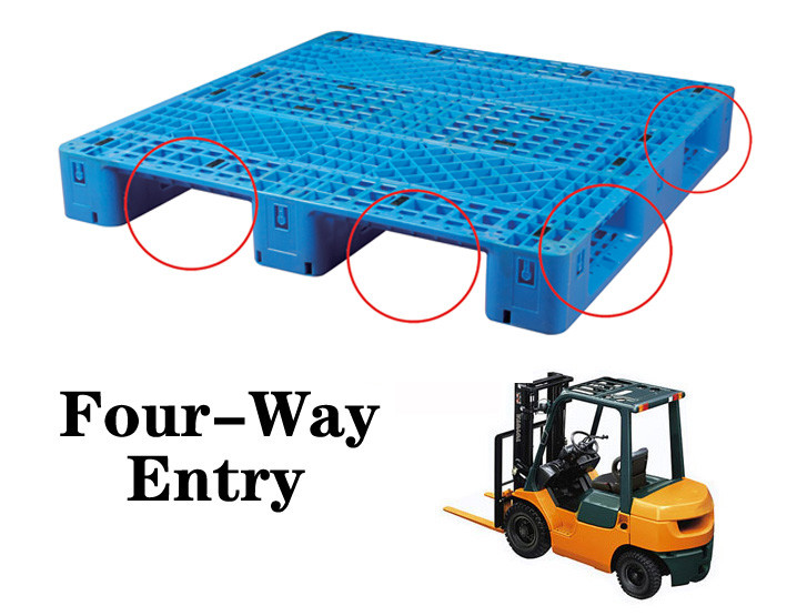 Stackable Blue Plastic Pallets 1200x1000mm 4 Way Entry Single Faced Style