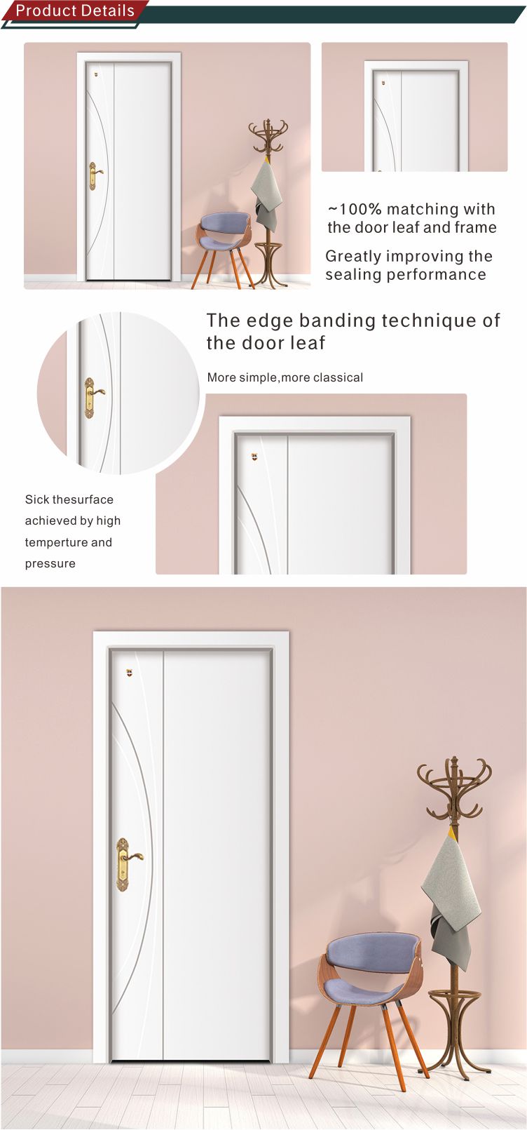 Single Sliding Solid Wood Flush Doors 90cm Waterproof Anti UV Termites