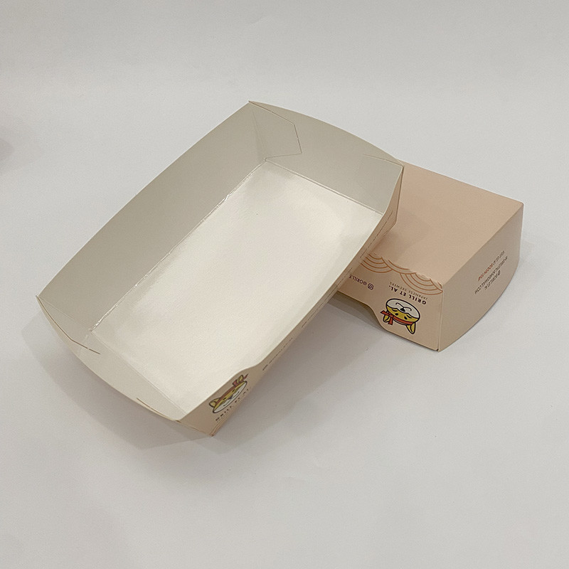 French Fries Disposable Paper Trays For Food Boat Shape Printed Take Out Packaging