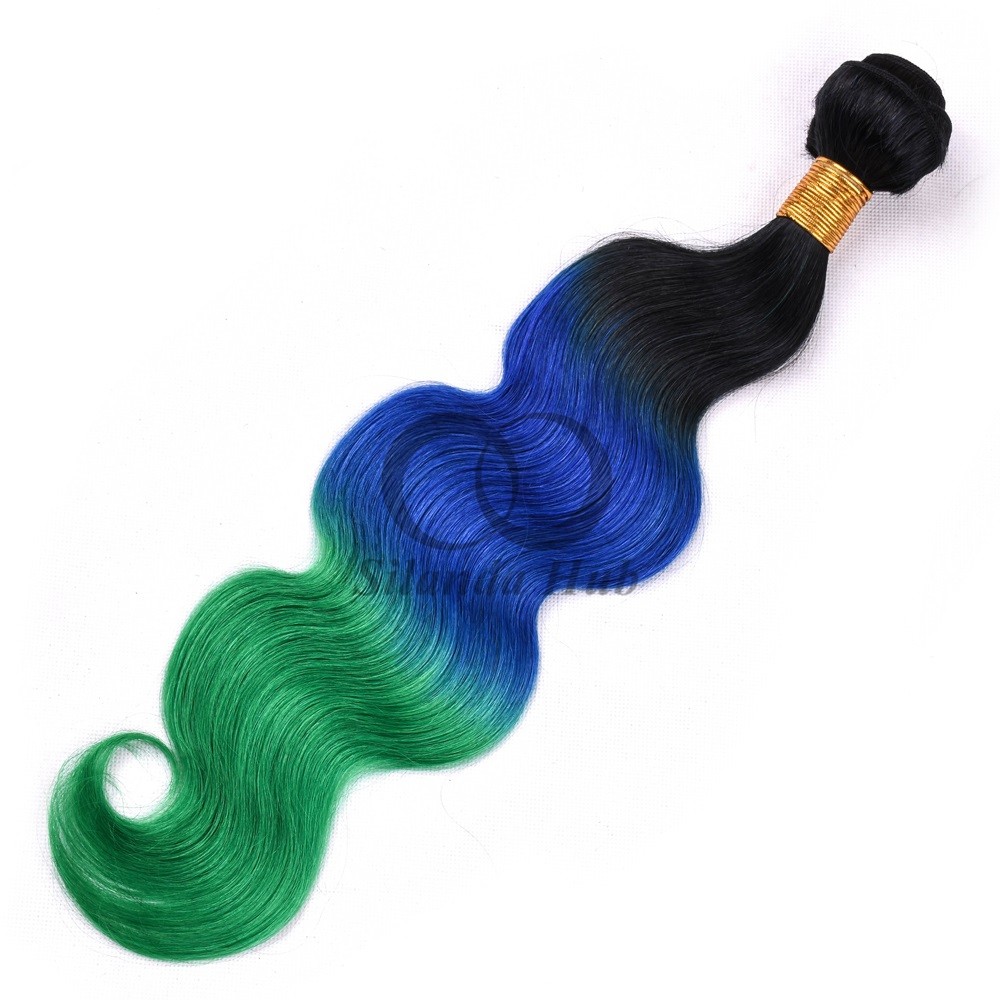 #T1B/Blue/Green Body Wave Remy Human Hair Bundles Sew In Weave Bundles Brazilian Bundle Deals