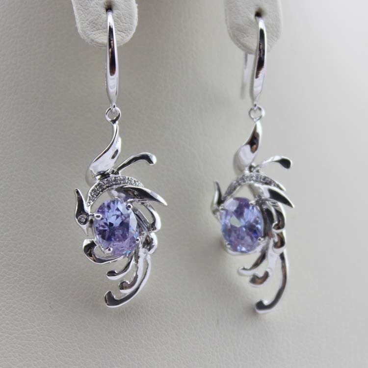 18k Rose Gold Plated 925 Silver Garnet Cubic Zircon Dangle Earrings(SE10015)