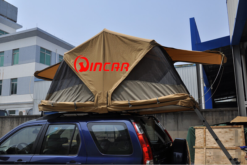 Auto camping roof tent use YKK zipper ripstop canvas roof top tent from Ningbo Wincar