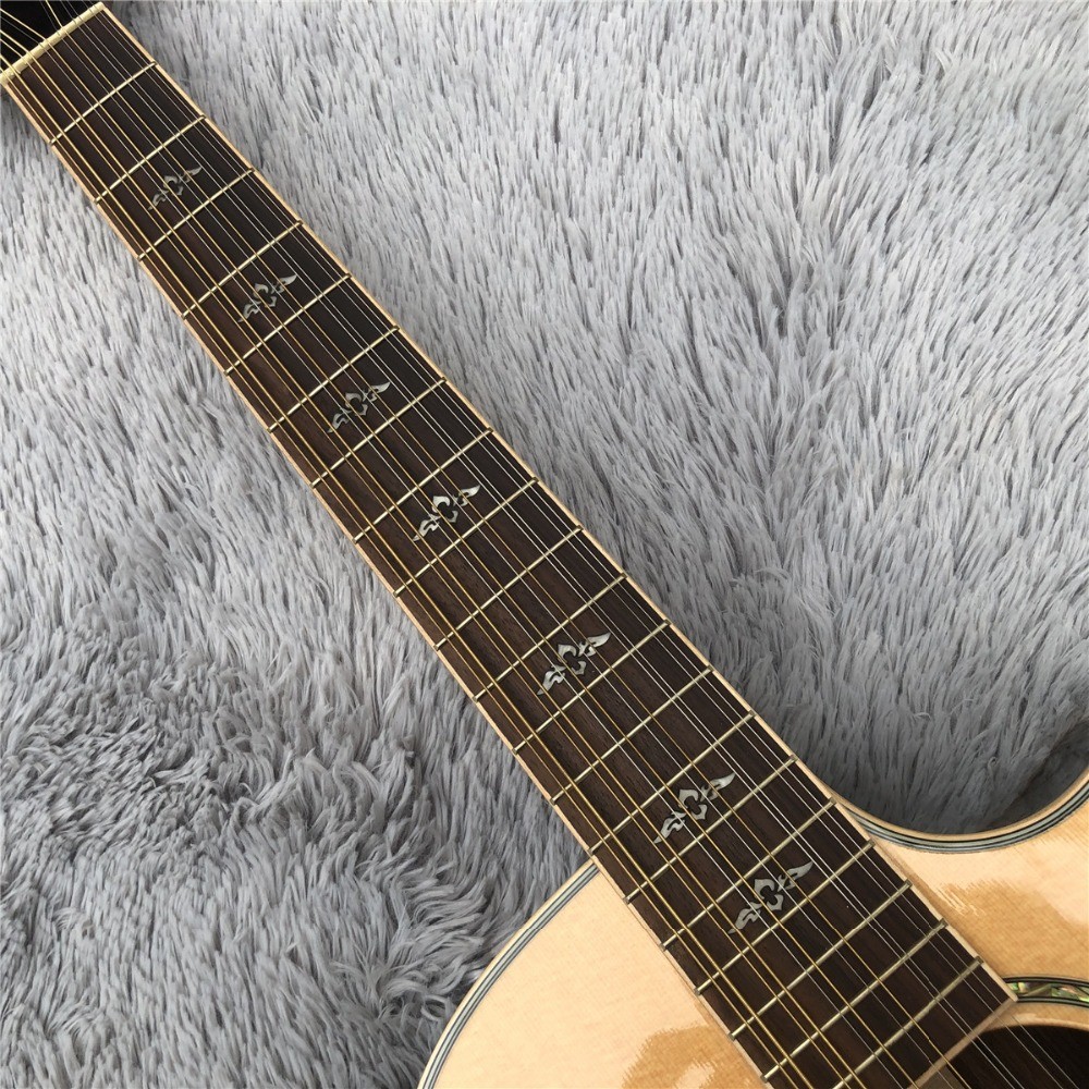 Custom 41 Inches Solid Spruce Top Cutaway Rosewood Back 12 Strings 814 Electric Acoustic Guitar