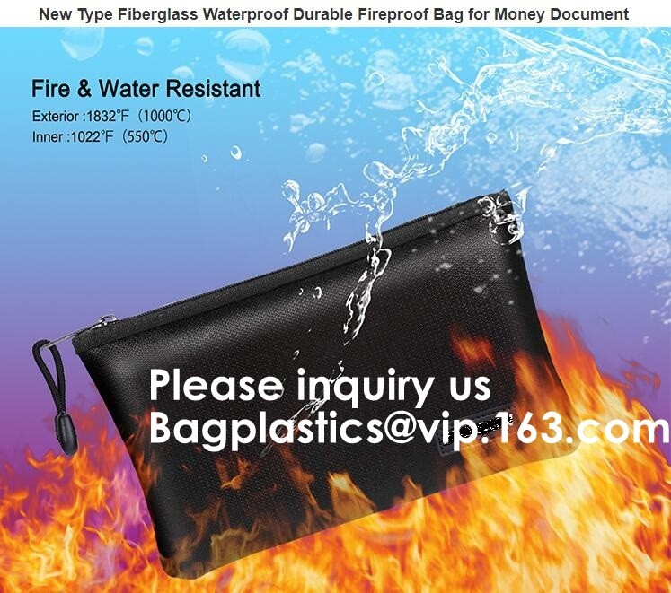waterproof and fireproof resistant document bag,Lock Box Bag For Documents Money & Office Files Freproof Safe Bag with L