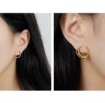 Lanciashow 925 Solid Silver Gold Plated Jewelry Hoop Earrings Simple Concavo