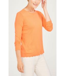 Quality WOMEN'S 54% COTTON/44% MODAL/2% SPANDEX PULLOVER KNITTED STRIPE SWEATER WITH SCALLOP EDGE wholesale
