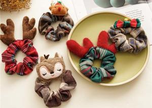 Quality Christmas plaid beaded hair scrunchies women's cartoon lovely animal cloth hoops tied hair rope ornaments wholesale
