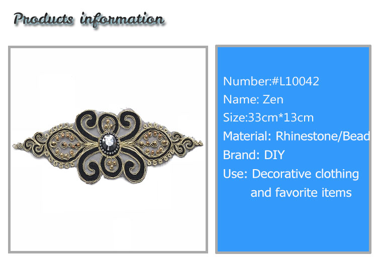Vintage Black Embroidered Rhinestone Bead Patch,DIY Embroidery Patch with Beads#L10042