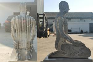 Quality Modern Brushed Stainless Steel 316 Kneeling Man Statue wholesale