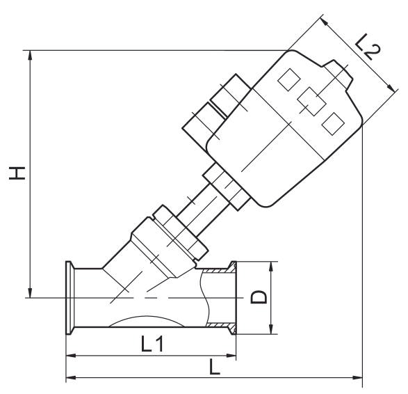 1'' Y Type Tri Clamp Pneumatic Angle Seat Valve Stainless Steel