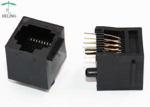 China 1x1 Ports RJ45 Ethernet Connector 180 Degree Black Housing Gold Plating on sale