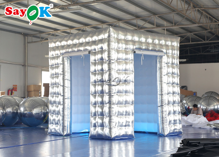 Portable Photo Booth Silver Inflatable Cube Photo Booth With Two Doors For Trade Show