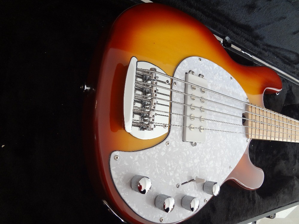 5 string basss guitar Ernie ball Musicman Sting Ray5 bass Sunburst color Active pickups
