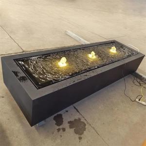 Quality Dark Grey Rectangle Water Fountains Outdoor Metal Water Table Feature With LED lights wholesale