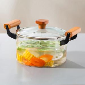 Quality 2.2L Clear Borosilicate Glass Kitchen Wares Cooking Pot Heat Resistant Hand Blown wholesale
