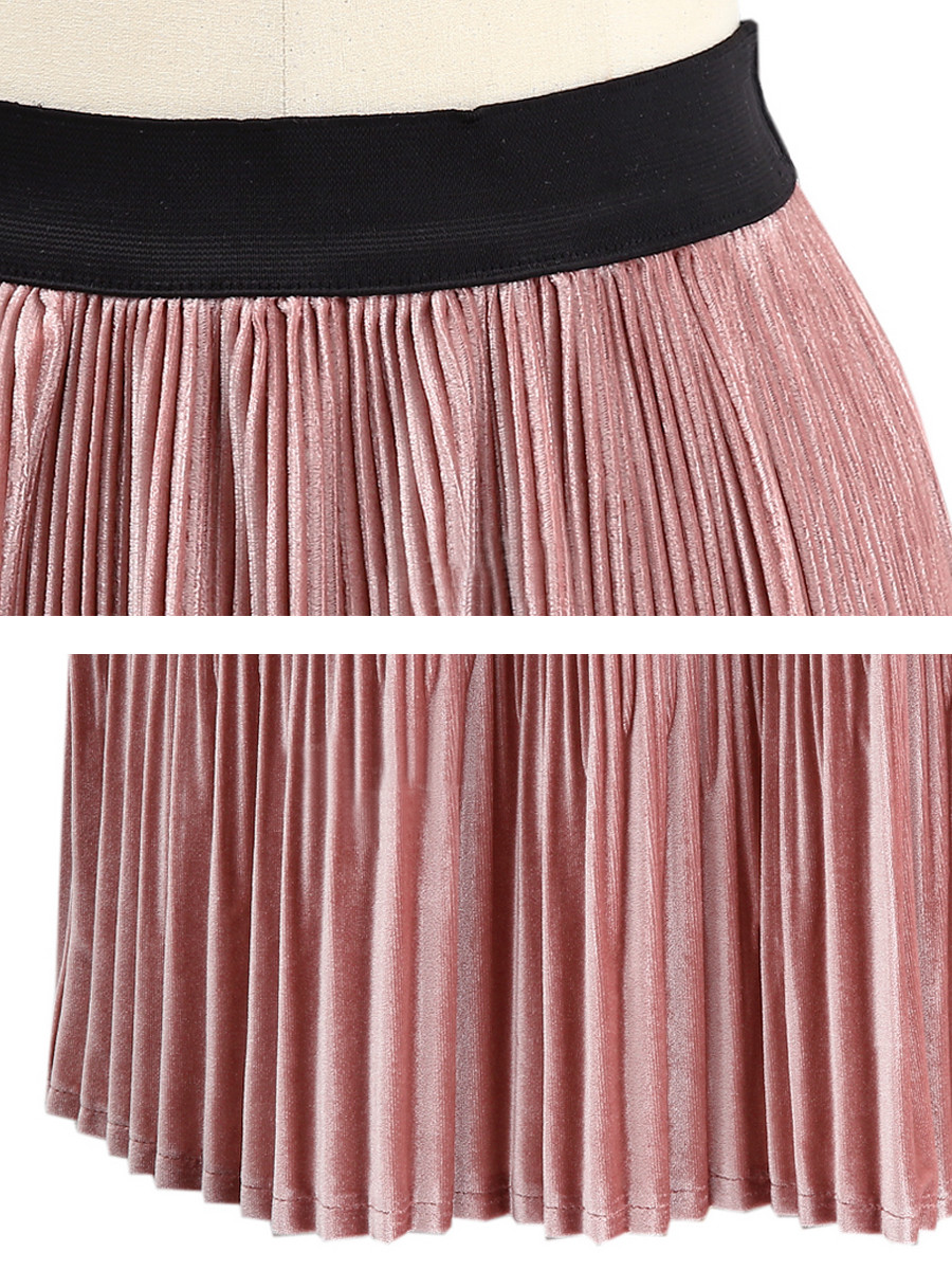 Polyester Velvet Women Pleated Skirt With Elastic Band Waist
