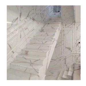 Quality Polished Finish White Marble Stairs with Glass Railing from Italy ODM OEM Offered wholesale