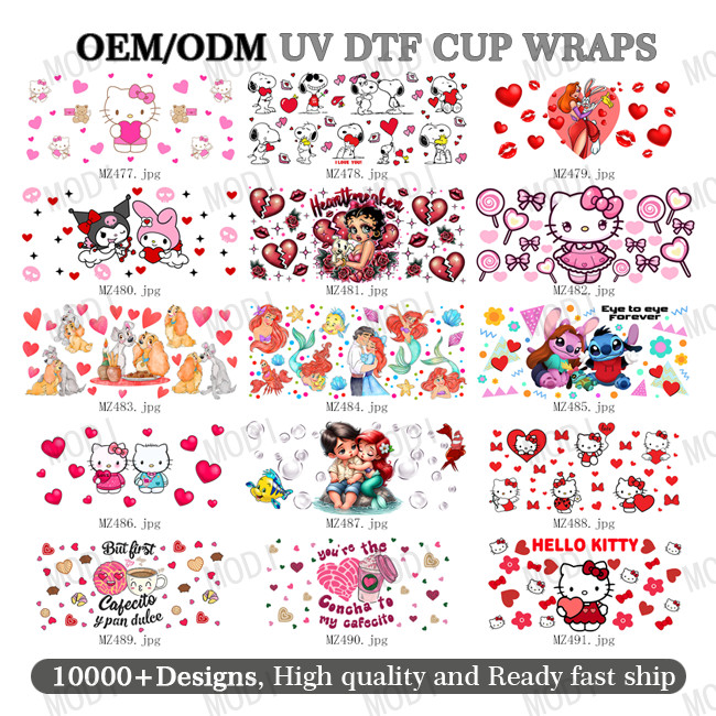 Wholesale Uv Dtf Cup Wrap Transfers Valentine'S Day High Quality Custom Uv Dtf Transfer Couple Design Cup Wrap