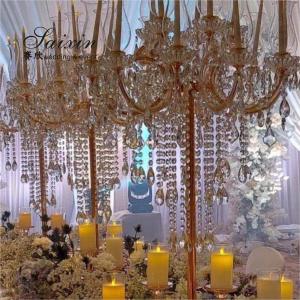 Quality 15 Arms Gold Tall Lead Crystal Candelabras Centerpieces Beaded For Wedding Table wholesale