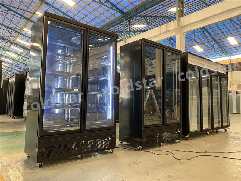 Supermarket Upright Double Door Drink Bottle Refrigerator Cooler Beverage Showcase