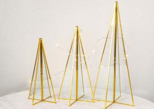 Quality Glass cone tower craft ornaments Christmas glass box decoration Gold border sanding geometric glass crafts in stock wholesale