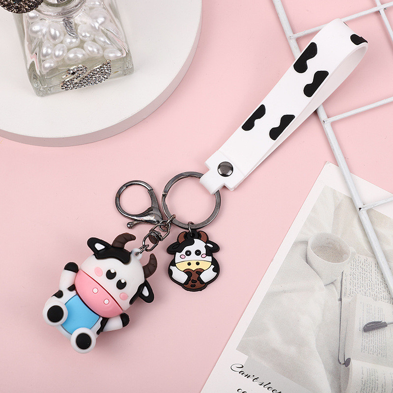 Silicone Cartoon Cow Keychain for Ladies Backpack and Car Pendant
