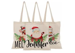 Quality Christmas Tote Reusable Gift Bags Canvas Material Wear Resistant wholesale