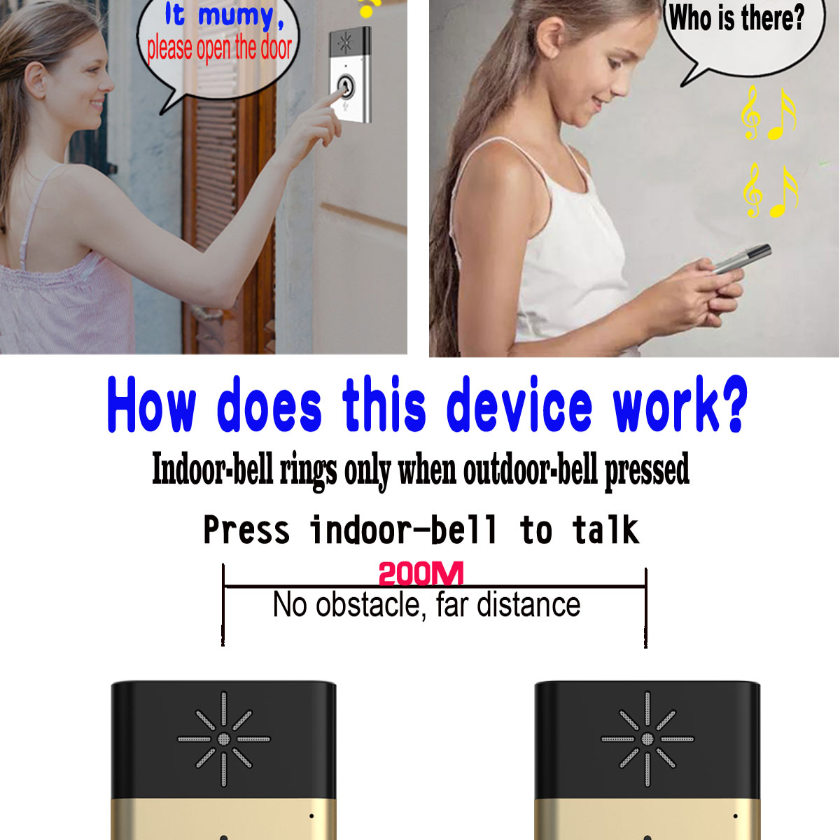 new arrival press to talk wireless door bell
