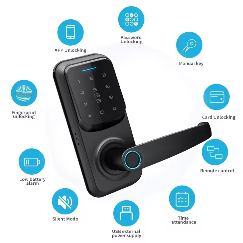 Aluminum Alloy Biometric Access Door Lock Security Smart Bathroom Lock 178*65*26mm
