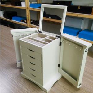 Quality Wood Jewelry Box Made of MDF in Antique White Finish, Canvas Lined Interior, Hidden Mirror, Hold Persernal Accessories wholesale