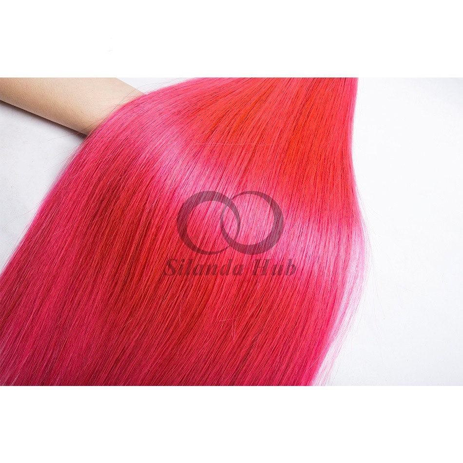#T1B/Pink Straight Remy Human Hair Bundles Sew In Weave Bundles Brazilian Bundle Deals