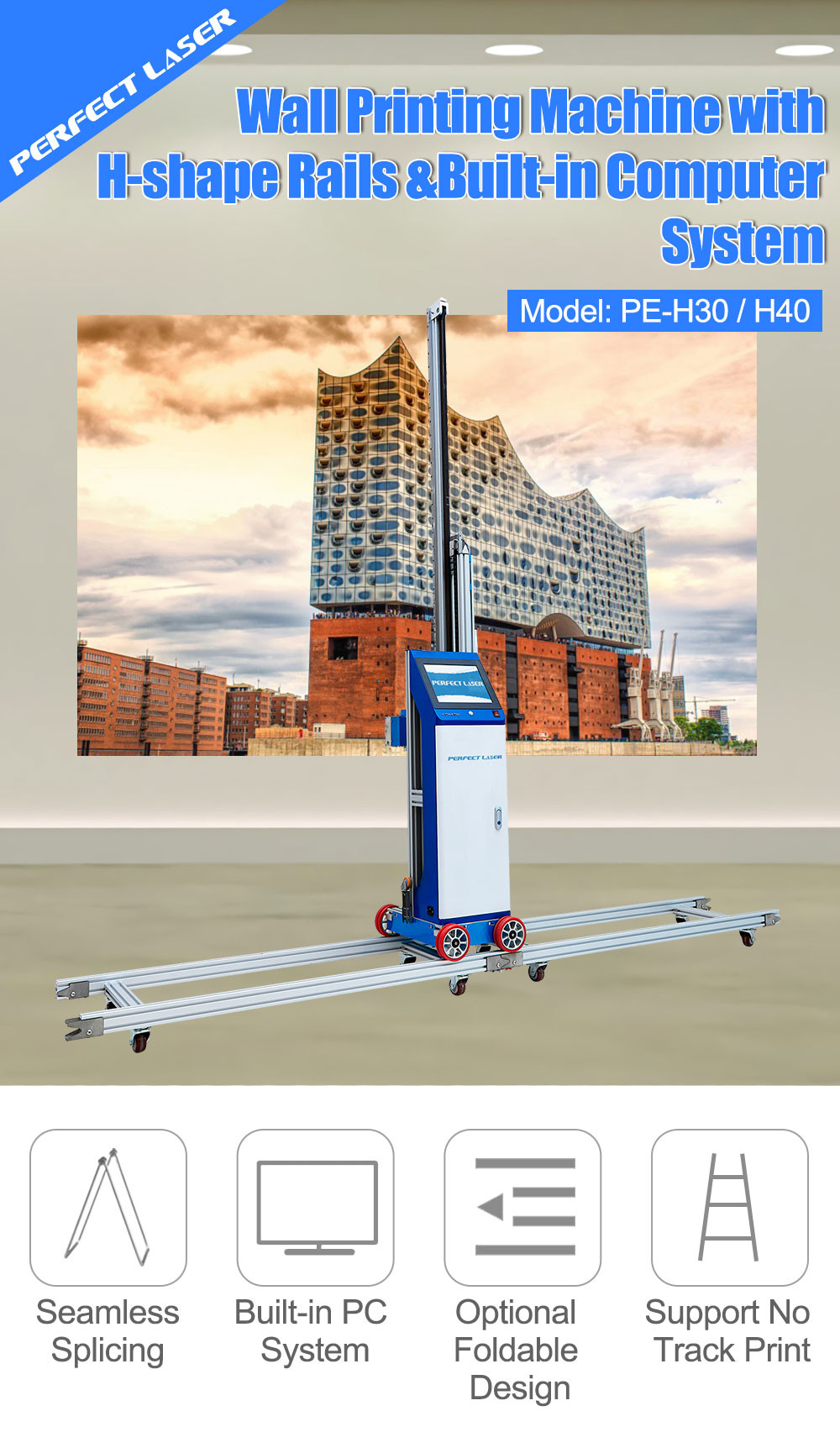 9600DPI Dual Core CPU Vertical Wall Mural Printer Direct To Wall Inkjet Printer