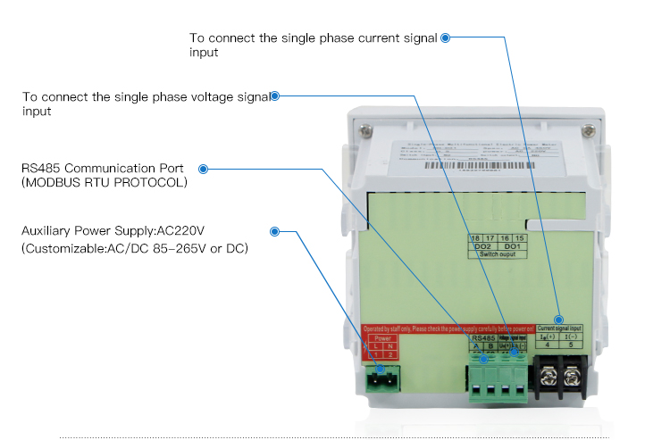 96*96mm Single Phase Intelligent A V HZ KWH Multifunction Power Meter with RS485