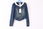 100% Cotton Women's Denim Coats And Jackets Clothing Lace Decorative Neck