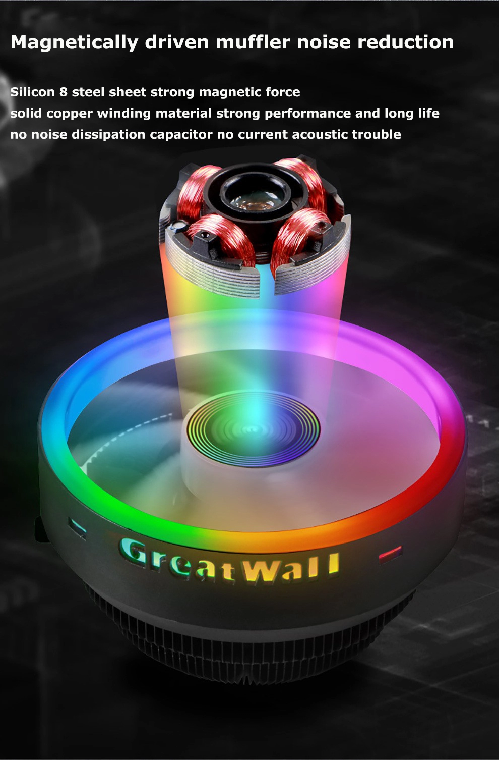 62CFM Personal Computer CPU RGB Cooling Fan 1700RPM Downpress RGB Fan PC Case Cooling Heatsink CPU Cooler