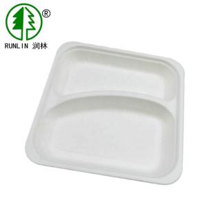 Quality 120 Deg Compostable Bagasse Disposable Cafeteria Food Trays 2 Compartment wholesale