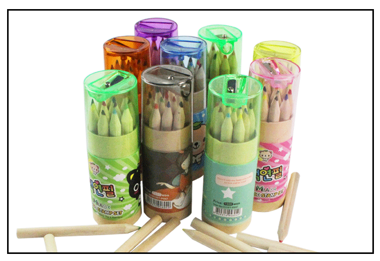 Pencil 12 Colored Pencils With Topper Sharpener Tube Packing Colorful Wooden Pencil