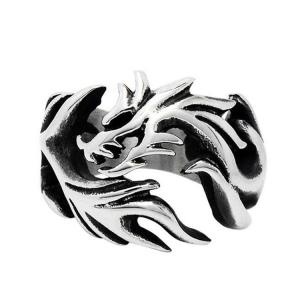 Quality Men's Vintage Old Silver Plated Titanium Stainless Steel Dragon Ring (SA126) wholesale